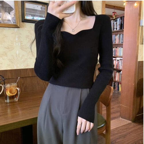 하트넥 입술라인 니트 오피스룩 봄 가을 겨울 예쁜  이너