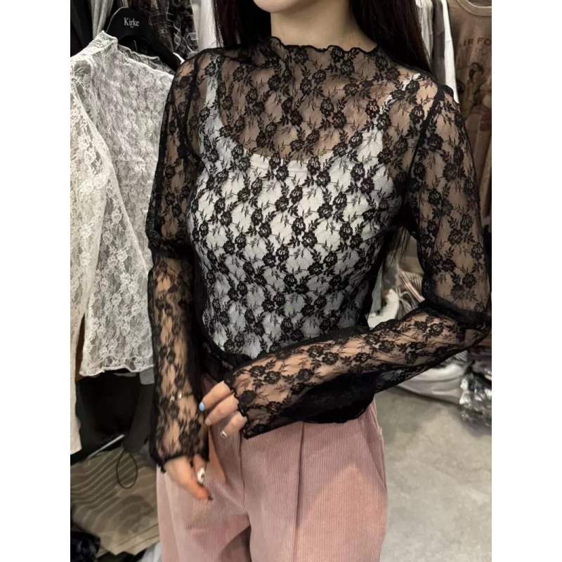 레이스 블라우스 로맨틱 이너 오피스룩 레이어드 시스루 사계절 데이트룩