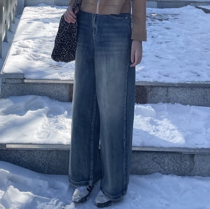 기장선택]빈티지 청바지 밑단버튼 스냅버튼 와이드 데님팬츠